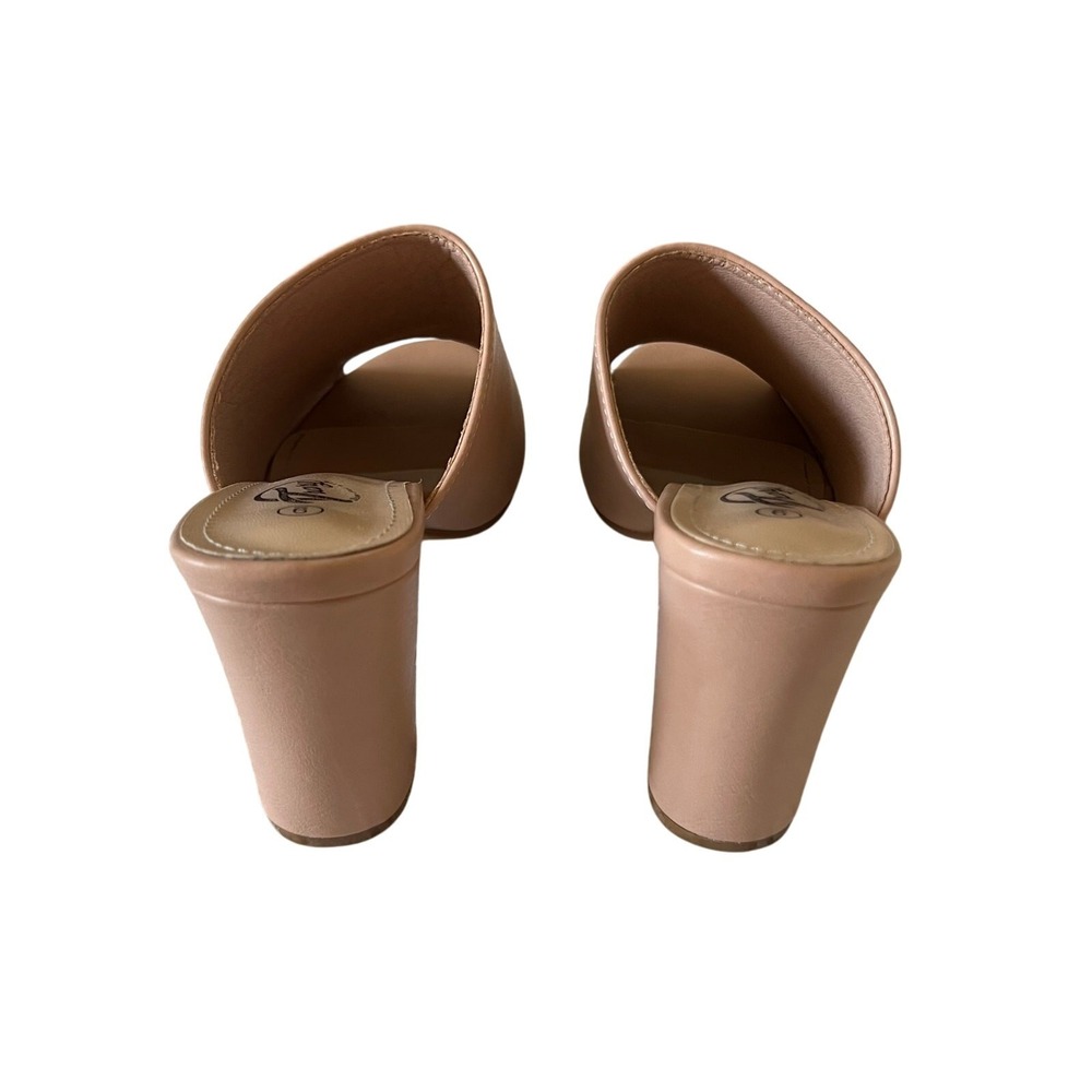 Trary Women Nude Peep Toe Block Heel Mules Tan Slip On Sandals Size 9 - Picture 3 of 6